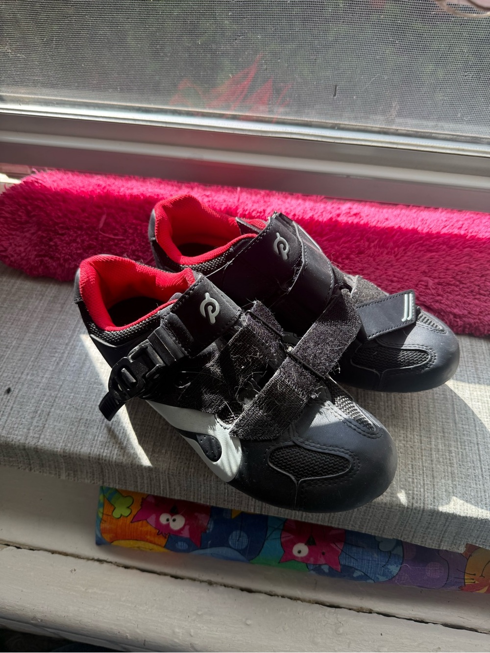 Peloton Black Athletic Shoes with Red Lining